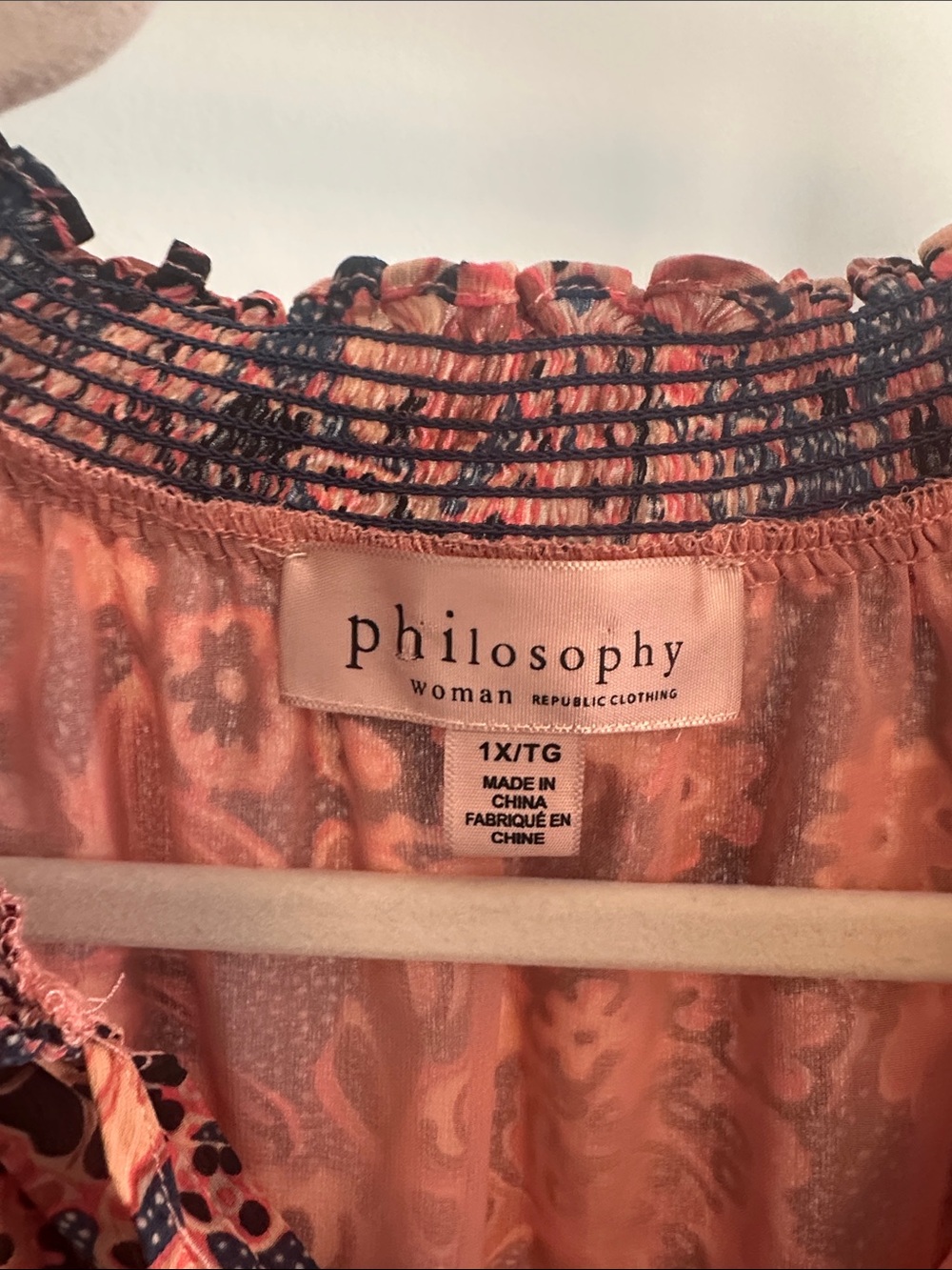 Philosophy Coral and Navy Floral Short-Sleeve Blouse - Picture 2 of 3